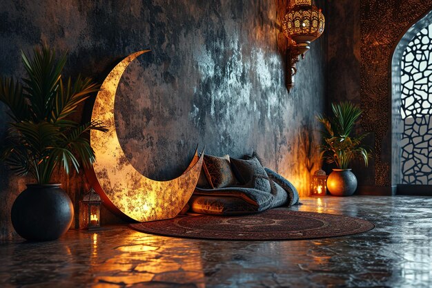 Ramadan crescent on modern wall background Luxury Ramadan background Design creative