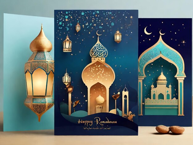 Photo ramadan digital cards beautiful calligraphy mosque silhouettes amp lantern motifs for wishing bless