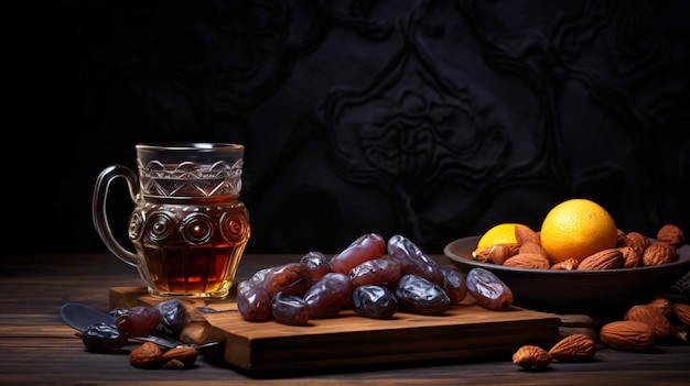 Ramadan Food and Drinks Concept Wood Rosa