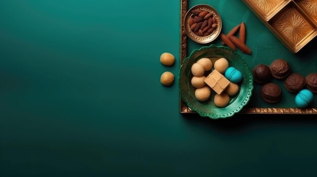 Ramadan food on pastel background for Ramadan banner concept design