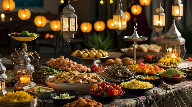 Ramadan iftar buffet table setup ramadan Generative Ai