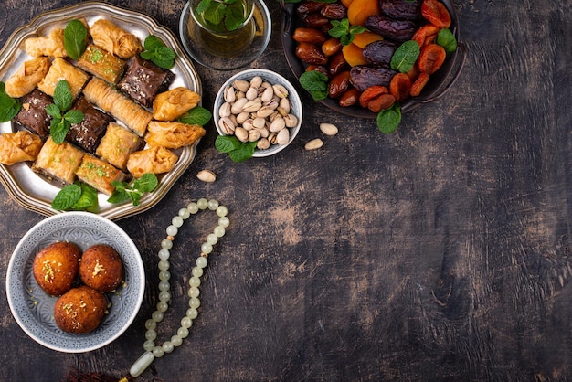 Ramadan iftar traditional desserts baklava and dates