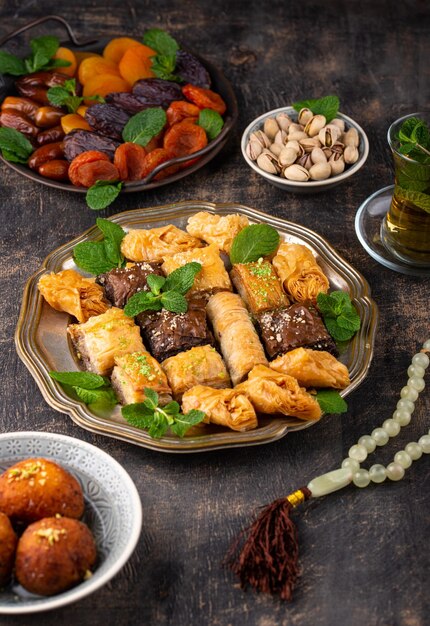 Ramadan iftar traditional desserts baklava and dates