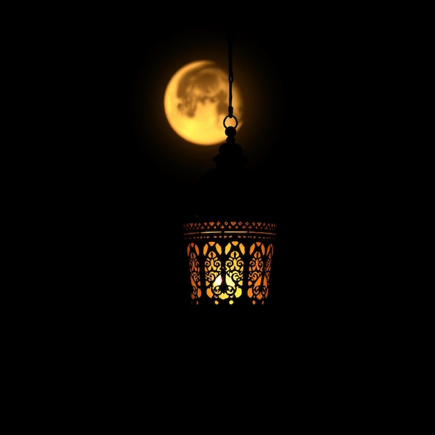 Ramadan image with lamp and moon in the dark high quality and high resolution