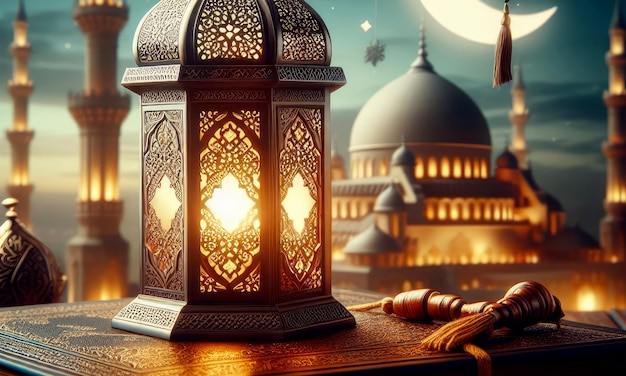 Ramadan Islamic with lanterns and child silhouettes