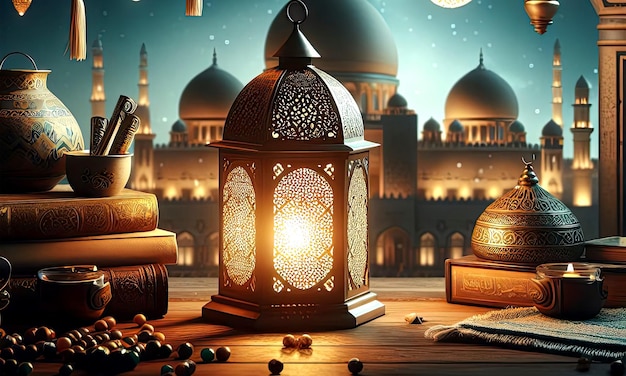 Ramadan Islamic with lanterns and child silhouettes