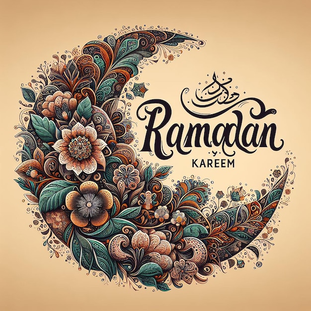 Ramadan Kareem Adorned with Intricate Floral Patterns Merging Nature with Typography