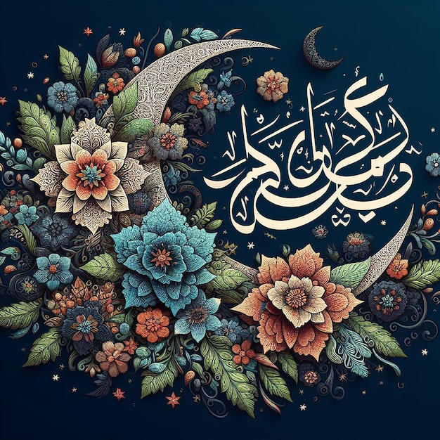 Ramadan Kareem Adorned with Intricate Floral Patterns Merging Nature with Typography