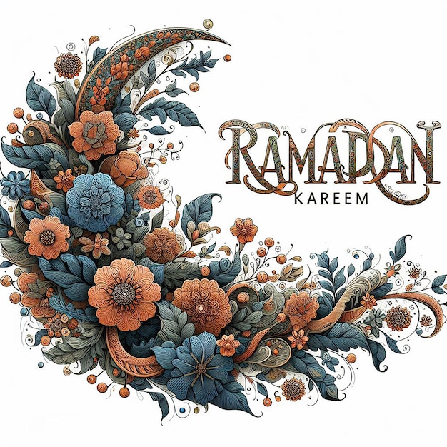 Ramadan Kareem Adorned with Intricate Floral Patterns Merging Nature with Typography