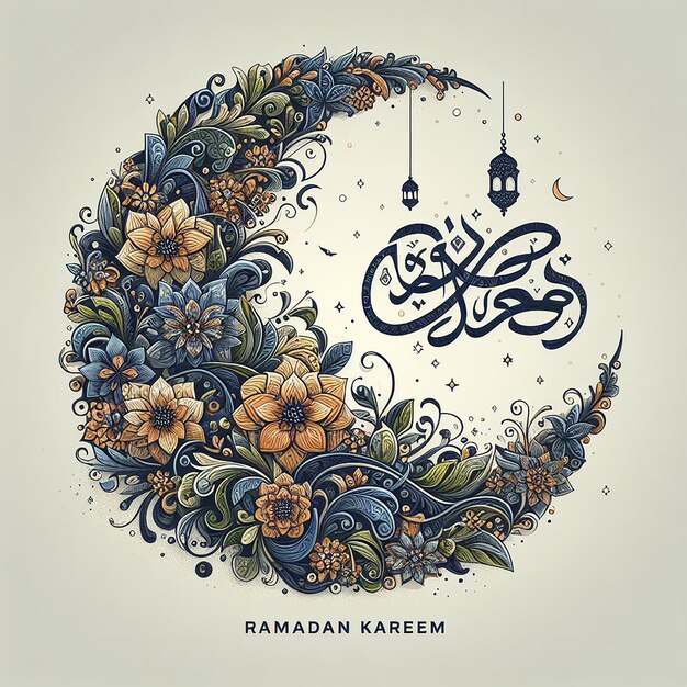 Ramadan Kareem Adorned with Intricate Floral Patterns Merging Nature with Typography