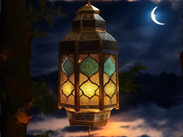 Ramadan Kareem arabic lantern with bokeh generative ai