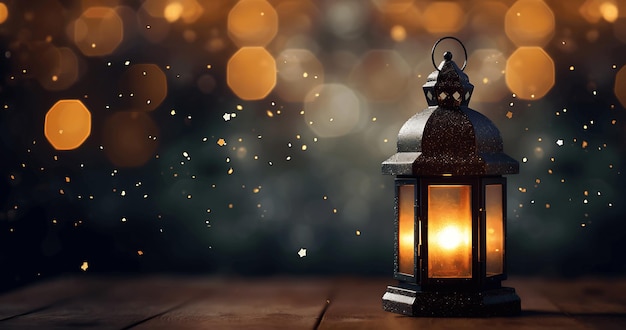 Ramadan Kareem background with arabic lantern and burning candles