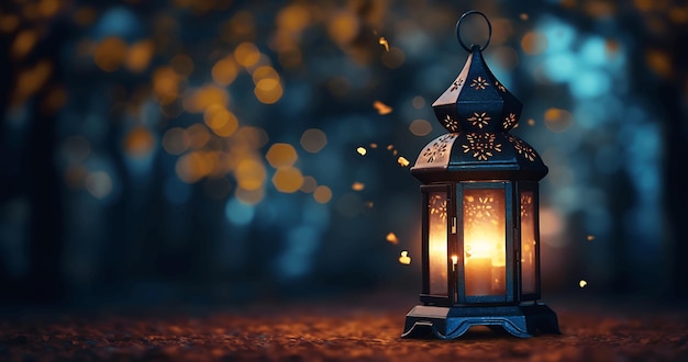 Ramadan Kareem background with arabic lantern and burning candles