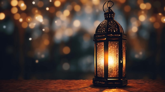 Ramadan Kareem background with arabic lantern and burning candles