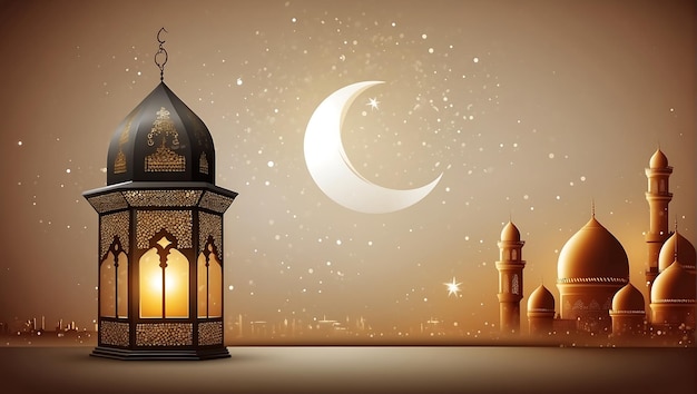 Ramadan Kareem background with arabic lantern and crescent moon