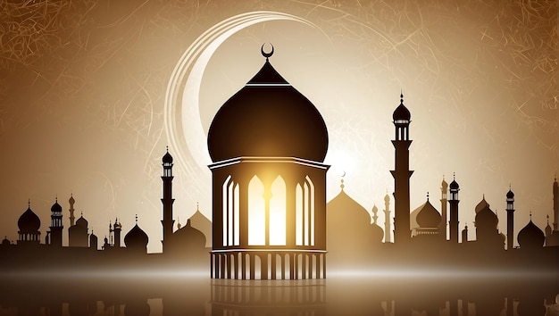 Ramadan Kareem background with arabic lantern and crescent moon