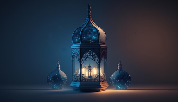 Ramadan Kareem background with arabic lanterns and mosque Generative AI