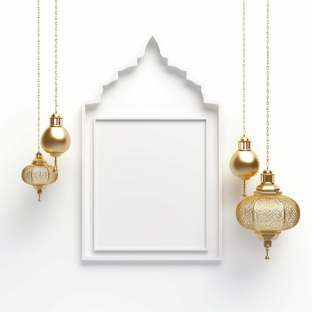 Ramadan Kareem background with hanging lanterns and frame