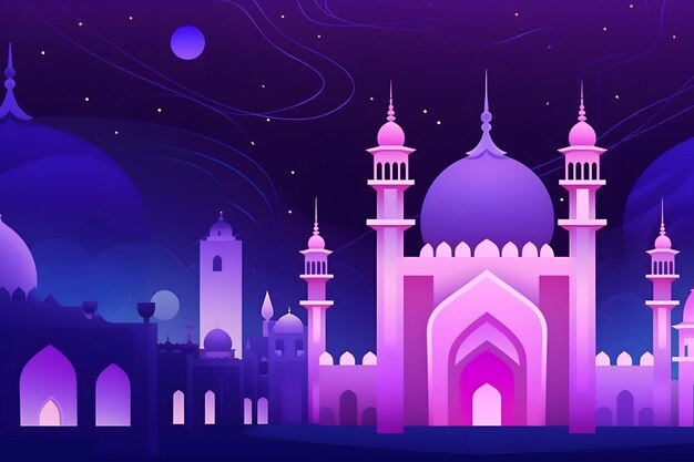 Ramadan Kareem backgroundCrescent moon at a top of a mosque Neural network AI generated