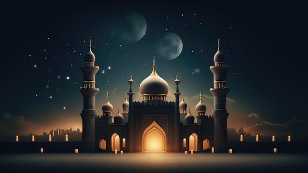 Ramadan Kareem A Beautiful Background Featuring a Majestic Mosque Arch