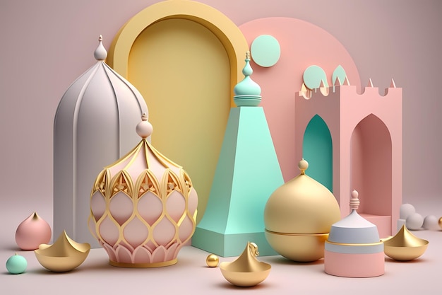 Ramadan Kareem Celebration and Decoration,3D Render Illustration Design