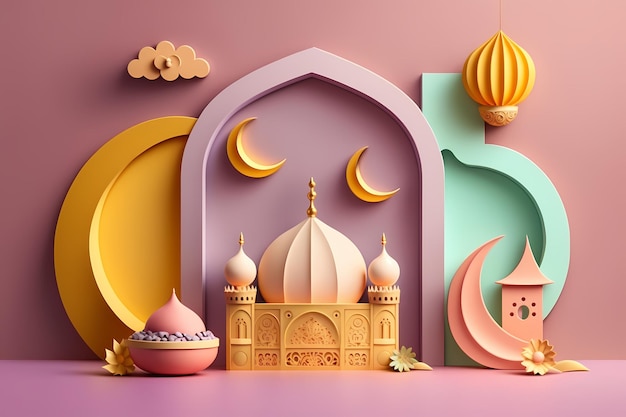 Ramadan Kareem Celebration and Decoration,3D Render Illustration Design