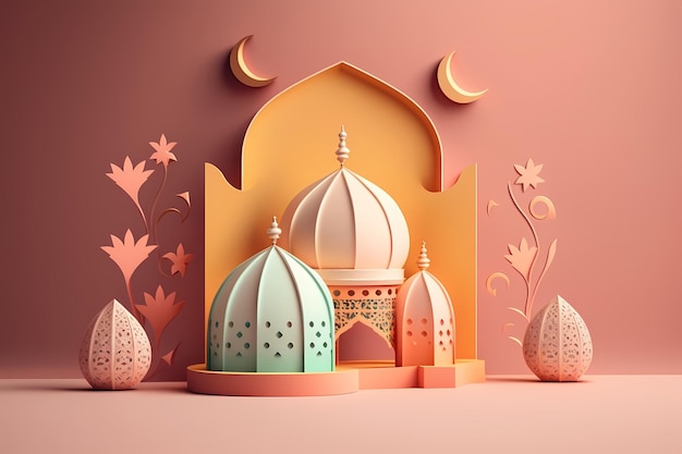 Ramadan Kareem Celebration and Decoration,3D Render Illustration Design