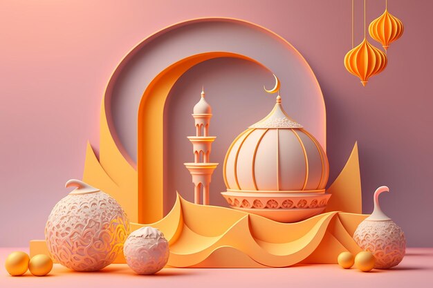 Ramadan Kareem Celebration and Decoration,3D Render Illustration Design