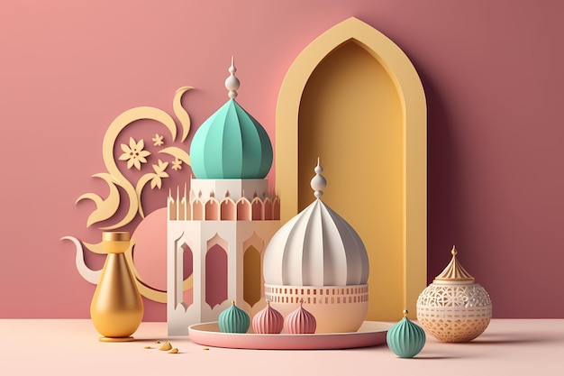 Ramadan Kareem Celebration and Decoration,3D Render Illustration Design