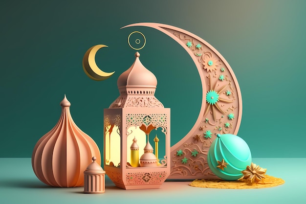 Ramadan Kareem Celebration and Decoration,3D Render Illustration Design