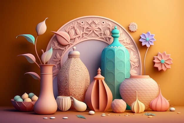 Ramadan Kareem Celebration and Decoration,3D Render Illustration Design