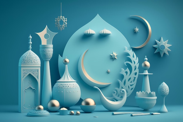 Ramadan kareem Celebration, Decoration 3D Render Illustration