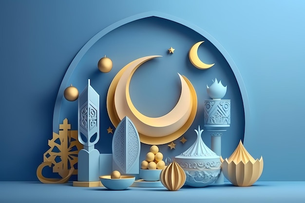 Ramadan kareem Celebration, Decoration 3D Render Illustration