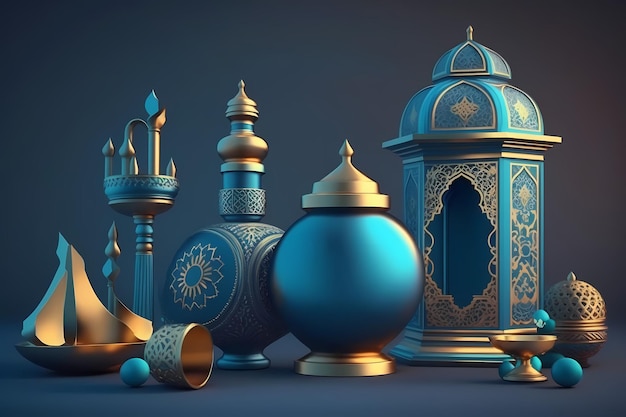 Ramadan kareem Celebration, Decoration 3D Render Illustration