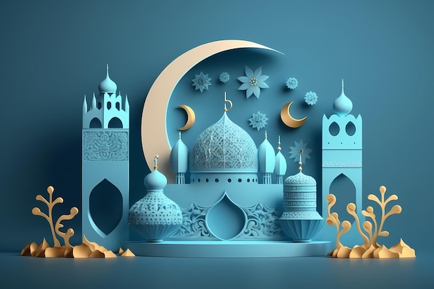 Ramadan kareem Celebration, Decoration 3D Render Illustration