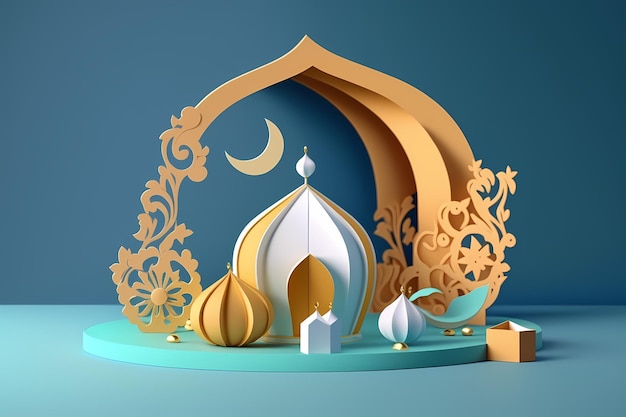 Ramadan kareem Celebration, Decoration 3D Render Illustration