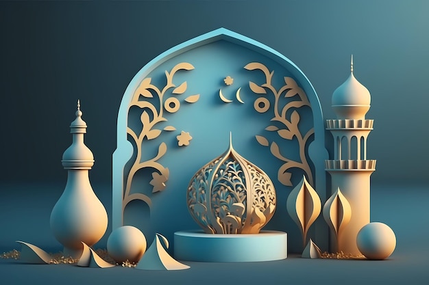 Ramadan kareem Celebration, Decoration 3D Render Illustration