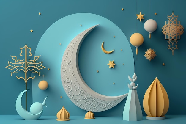 Ramadan kareem Celebration, Decoration 3D Render Illustration