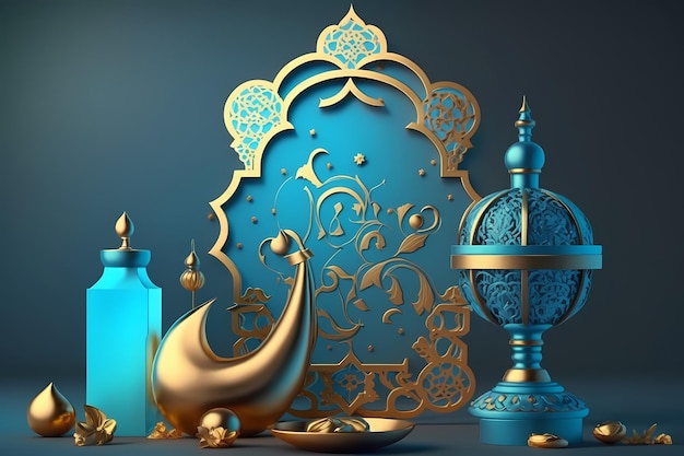 Ramadan kareem Celebration, Decoration 3D Render Illustration