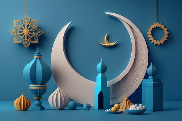 Ramadan kareem Celebration, Decoration 3D Render Illustration