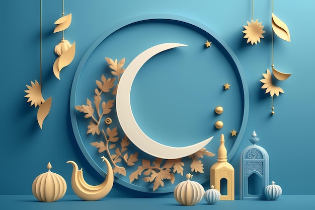 Ramadan kareem Celebration, Decoration 3D Render Illustration