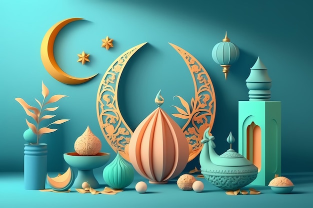 Ramadan kareem Celebration, Decoration 3D Render Illustration