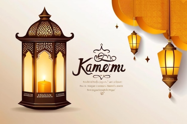 Ramadan kareem celebration greeting card with creative lantern