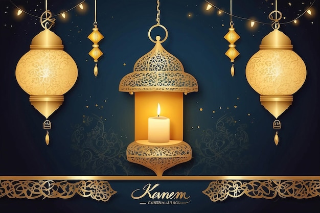 Ramadan kareem celebration greeting card with creative lantern