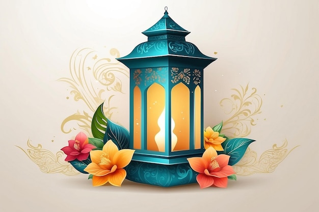 Ramadan kareem celebration greeting card with creative lantern