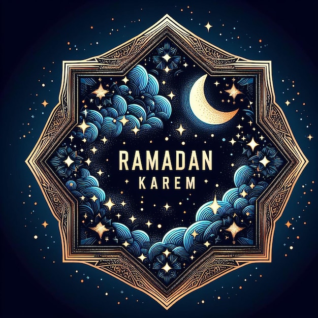 Ramadan Kareem Composed of a Starry Night Sky Motif Reflecting the Night of Ramadan