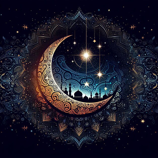 Ramadan Kareem Composed of a Starry Night Sky Motif Reflecting the Night of Ramadan