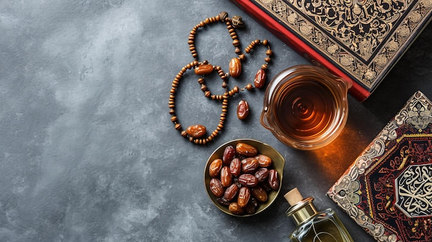 Ramadan Kareem concept with dates and holy book