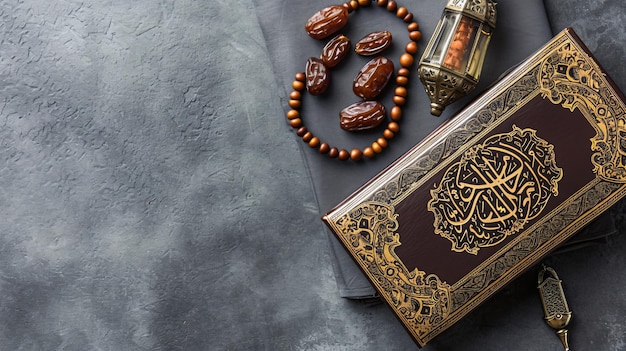 Ramadan Kareem concept with dates and holy book