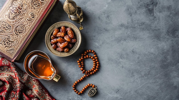 Ramadan Kareem concept with dates and holy book